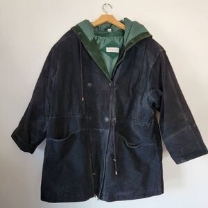 Vintage Charles Klein Suede Anorak Coat 20.5 XXL Plus Size Black Hooded Parka
